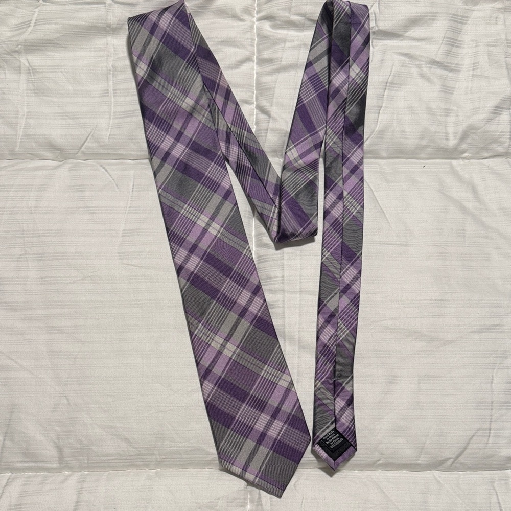 Perry Ellis Lavender and Charcoal Checkered Tie